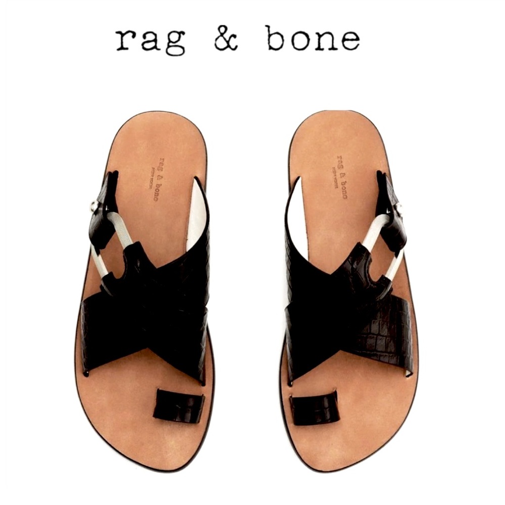 RAG & BONE Black Genuine Croc Leather Sandal ✨Size:8.5